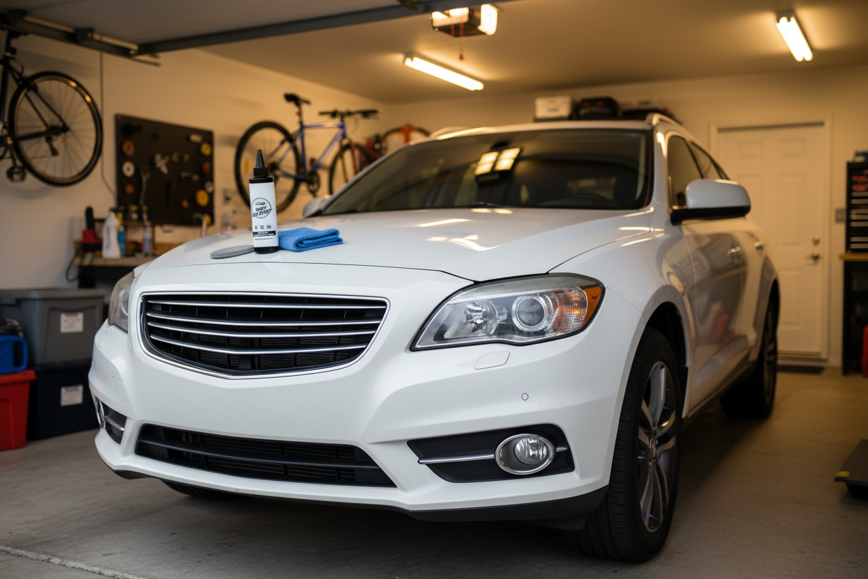 SUV blanc en garage