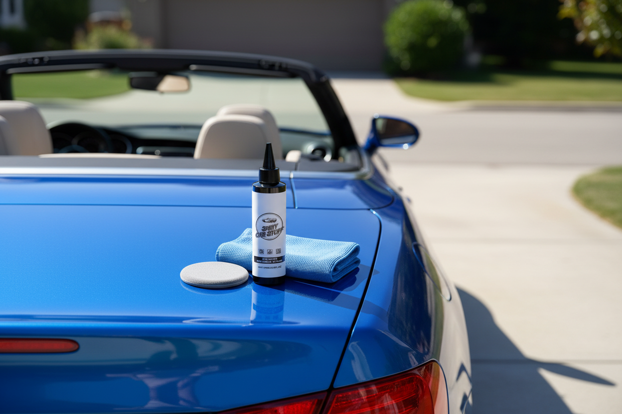 Cabriolet bleu au soleil